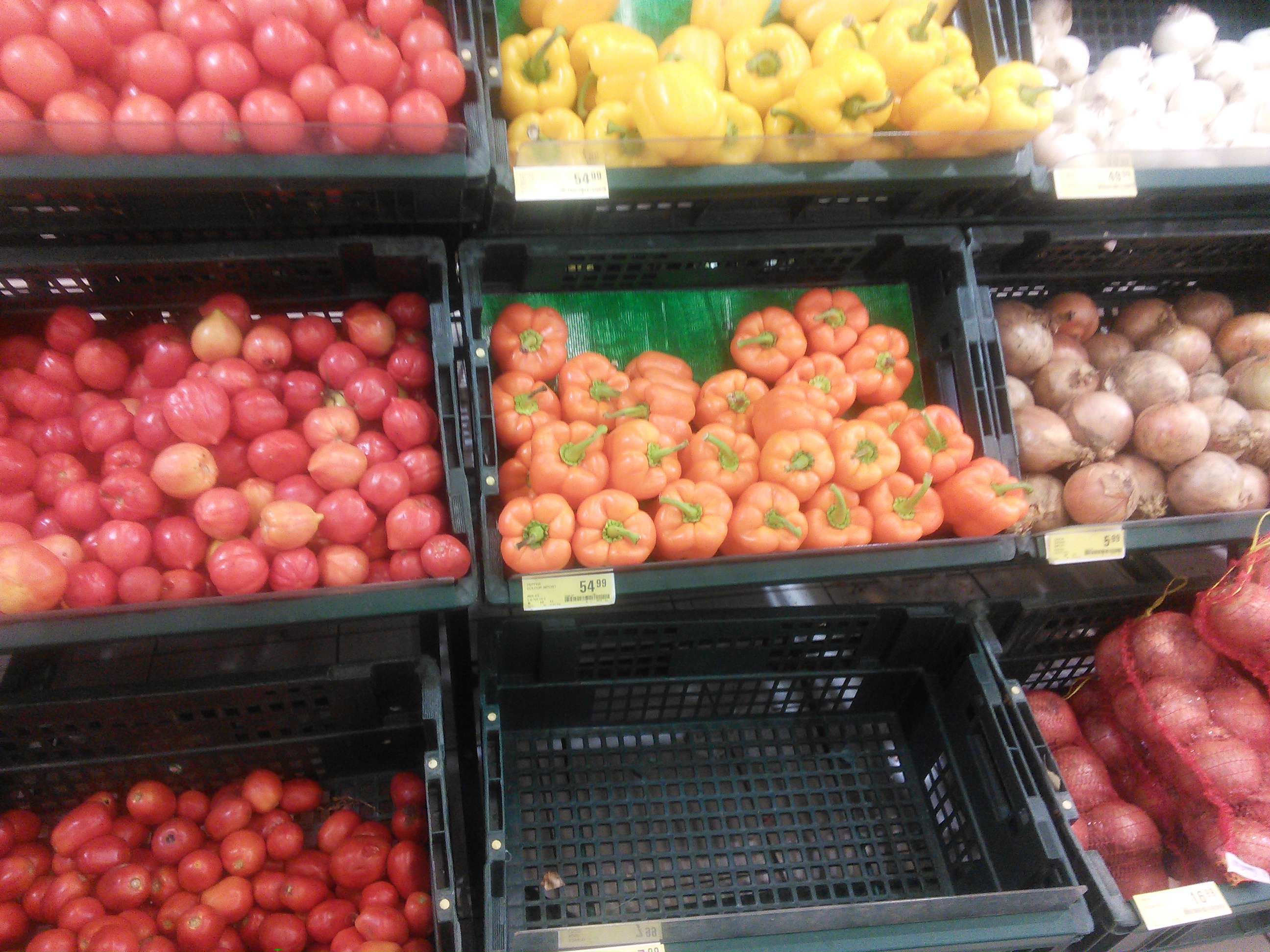 Clean organized assortment of fresh vegetables with no people